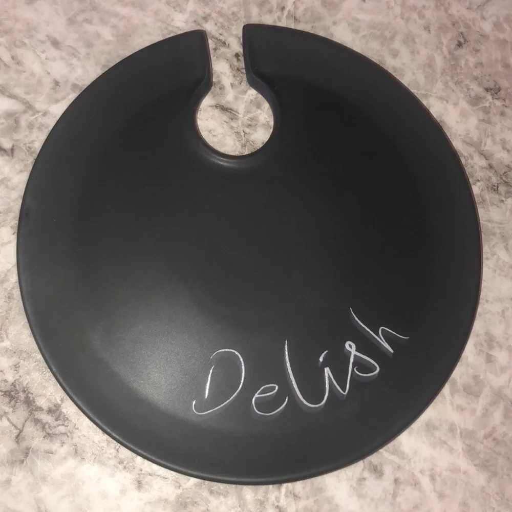 Pier 1 Imports Black Stoneware Delish Wine Glass Snack Plates Set of 4
